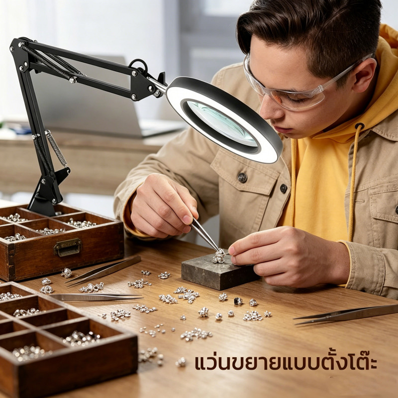 โคมไฟตั้งโต๊ะแว่นขยาย 10x พับได้ USB 3 โหมด ปกป้องดวงตา อเนกประสงค์