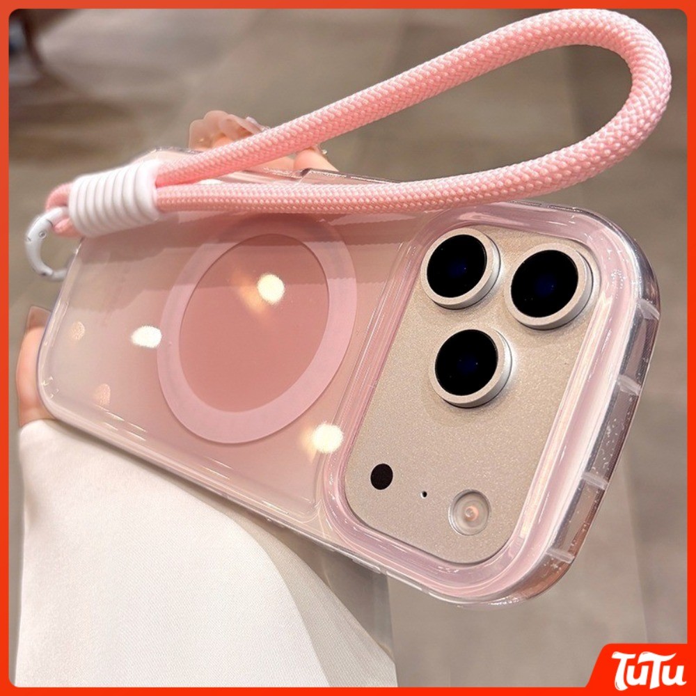 TuTu รุ่นใหม่ไล่โทนสีรอยเปื้อนแม่เหล็กชาร์จไร้สายเคสโทรศัพท์เข้ากันได้สําหรับ IPhone 17 16 15 14 13 12 Pro Max ซิลิโคนอ่อนนุ่มพร้อมเชือกเส้นเล็กเคสกันกระแทกฝาหลัง