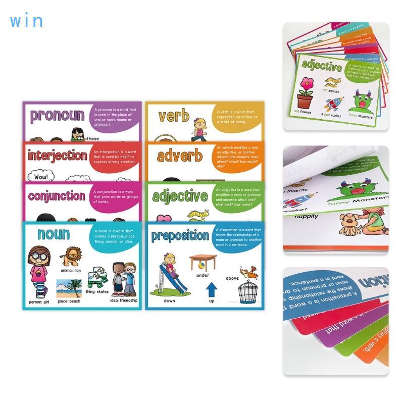 Win 8 ชิ้นที่มีสีสันโปสเตอร์การศึกษารวม Nouns Verbs Adjectives Conjunction Adverbs ตําแหน่งสําหรับกา
