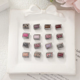 สีสันเสือดาวพิมพ์อิตาเลี่ยน Charm Modular สร้อยข้อมือไทเทเนียมเหล็กปั๊มคู่ DIY สร้อยข้อมืออุปกรณ์เสริม