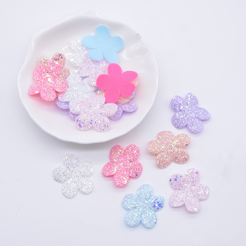 100 ชิ้น 2.5 ซม./0.98 นิ้ว Glitter หนังดอกไม้ Applique สําหรับ DIY Headwear กิ๊บติดผมตกแต่งเสื้อผ้าหมวกเย็บแพทช์