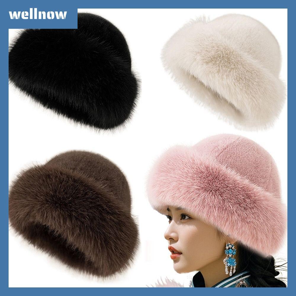 WELLNOW Fluffy Fur Bucket Hat, Soft Thicken Plush Bucket Hat, Cold Proof Windproof Winter Warm Faux 