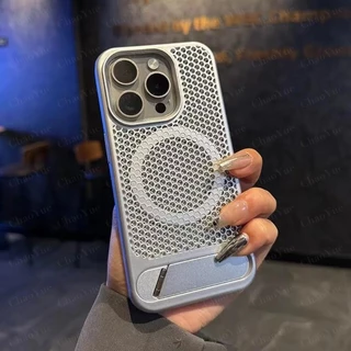 Matte Cooling Stent เคสโทรศัพท์แม่เหล็กสําหรับIPhone 17 16 15 14 13 12 11 Pro Max Plus HardกันกระแทกBreathable Hardพับกรณีกันชนปกหลัง