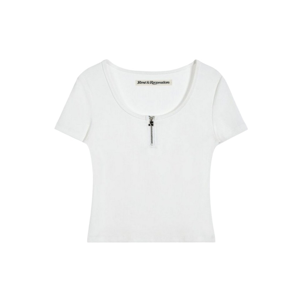 Beauty [rest&recreation] เสื้อท็อป Half Zip-Up สีขาว 1 ชิ้น / Korean Half Zip-Up / สไตล์ลําลอง / ของแท้ 100% โดย Seoul Life