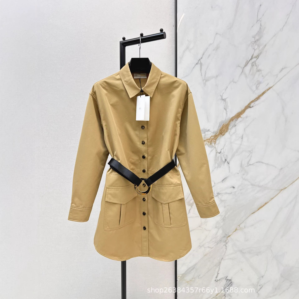 YPY4 C`E`` New double-pocket embroidered design dress with stylish loop belt