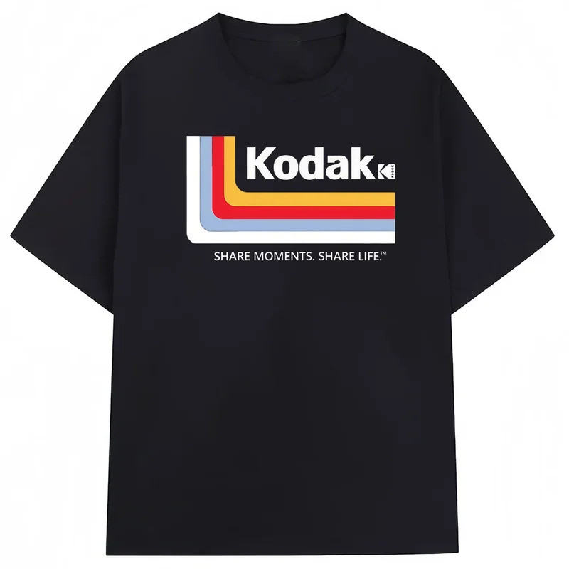 เสื้อยืดผ้าฝ้ายลายแถบสีรุ้งโค้ง Kodak ข้อความ Share Moments Share Life เหมาะแฟนกล้องถ่ายรูปทุกเพศ S-