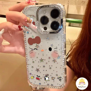 แมวKTน่ารักที่มีเคสโทรศัพท์เพชร เหมาะสำหรับ IPhone 17 16 13 16 14 ProMax 15 16 11 15 Plus Air 17 12 15 12PRO