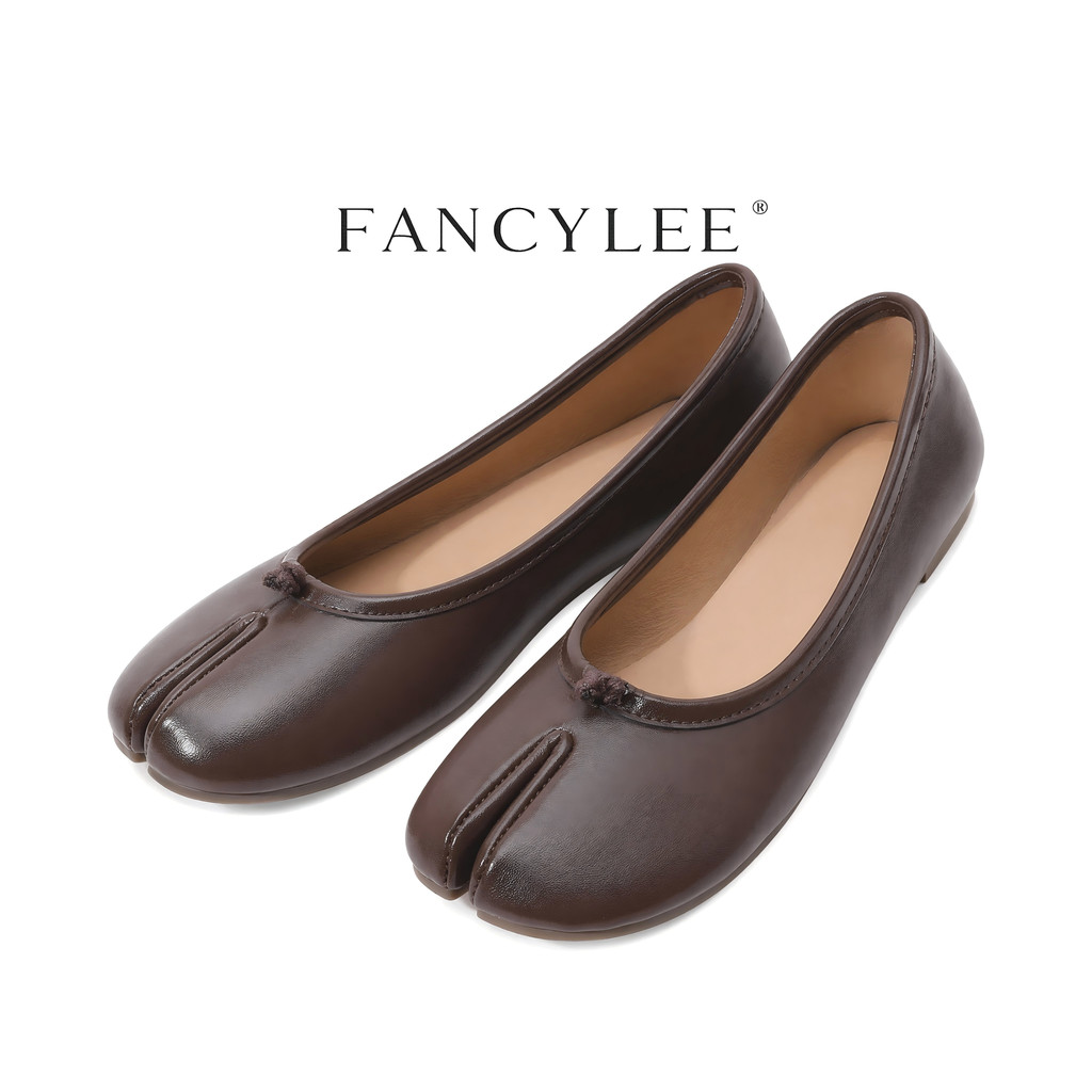 【ส่งจากไทย】Fancylee สินค้าใหม่ รองเท้าบัลเล่ต์แบนสีน้ำตาลผู้หญิง หัวแยก Tabi หนังนุ่ม สไตล์วินเทจ สวมใส่สบายสำหรับทำงานและใช้ประจำวัน