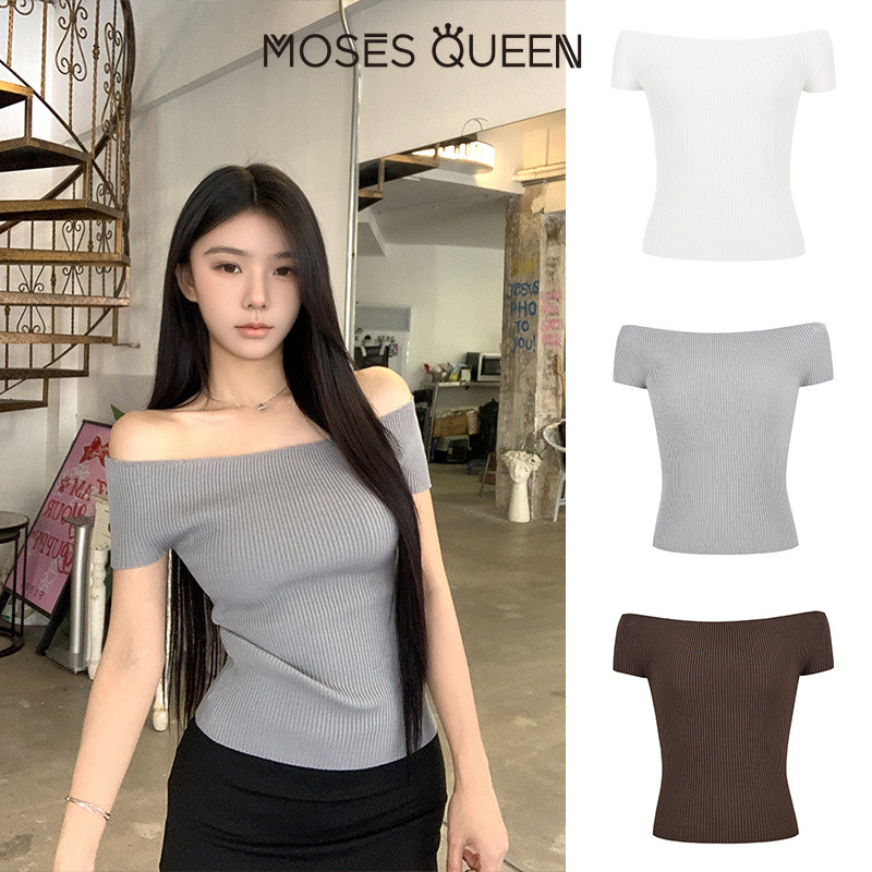 MOSESQUEEN เสื้อผ้าสตรี แบบฮอตเกิร์ล สไตล์แขนสั้นหนึ่งข้าง ถัก แขนสั้น ชุดสูทสีเหลือง ใส บาง เย็นสบาย ฤดูใบไม้ผลิ #59954