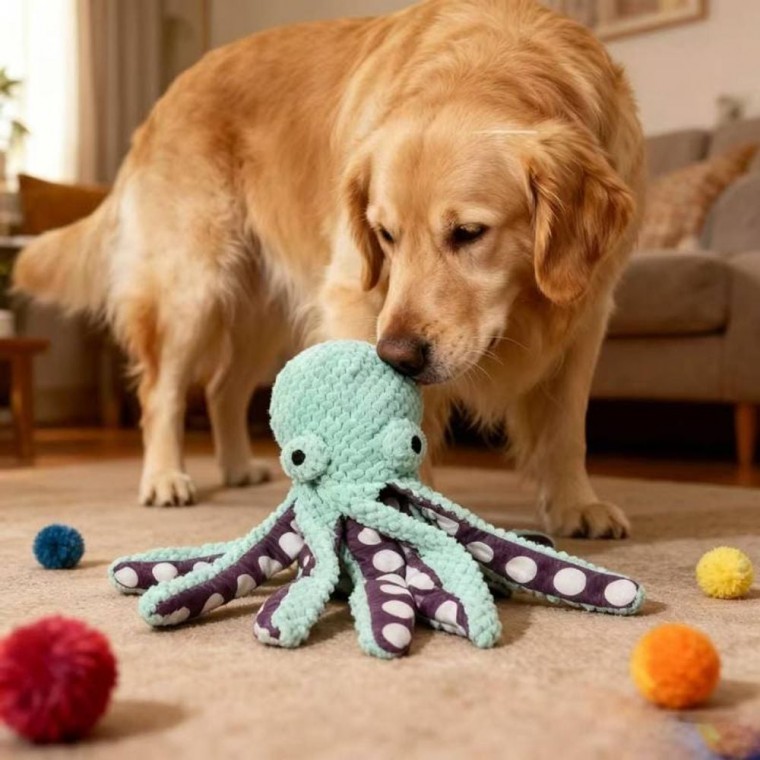 Dog Squeaky Octopus Plush Toy Tug Play Interactive Pet Toy