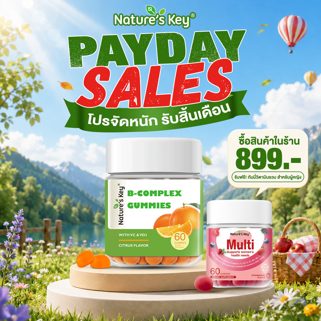 [มี อย.] Nature's Key Vitamin B-Complex Gummies วิตามินบีรวม สูตรไม่มีน้ำตาล ผสานวิตามินบีหลายชนิด ช่วยสนับสนุนการเผาผลาญพลังงานในร่างกาย ดูแลการทำงานของระบบประสาทและสมอง เสริมการทำงานของระบบภูมิคุ้มกัน เหมาะสำหรับผู้ที่ใช้ชีวิตเร่งรีบ ทำงานหนัก
