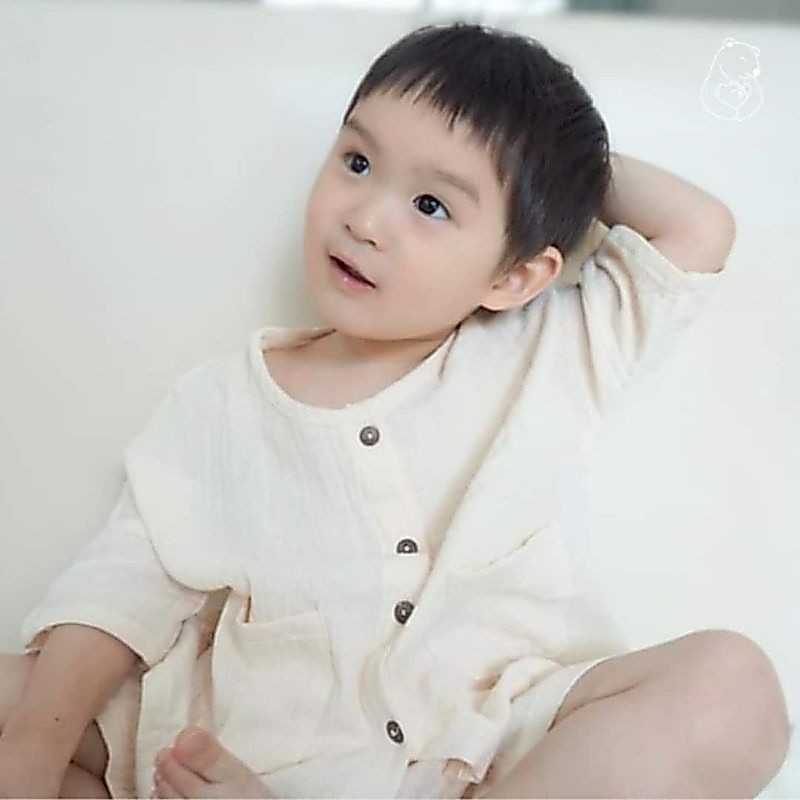 Cali ชุดเสื้อกางเกง แขนขาสั้น Minimal Style ผ้ามัสลินทอ*Calico collection *ป้ายCali Baby