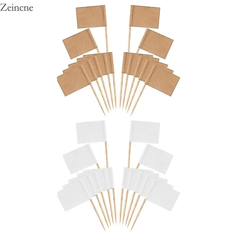 Zein 100 ชิ้นไม้จิ้มฟันเปล่าธง Mini ป้าย Sticks ชีสเครื่องหมาย Picks สําหรับ Cupcake Toppers ผลไม้ Appe