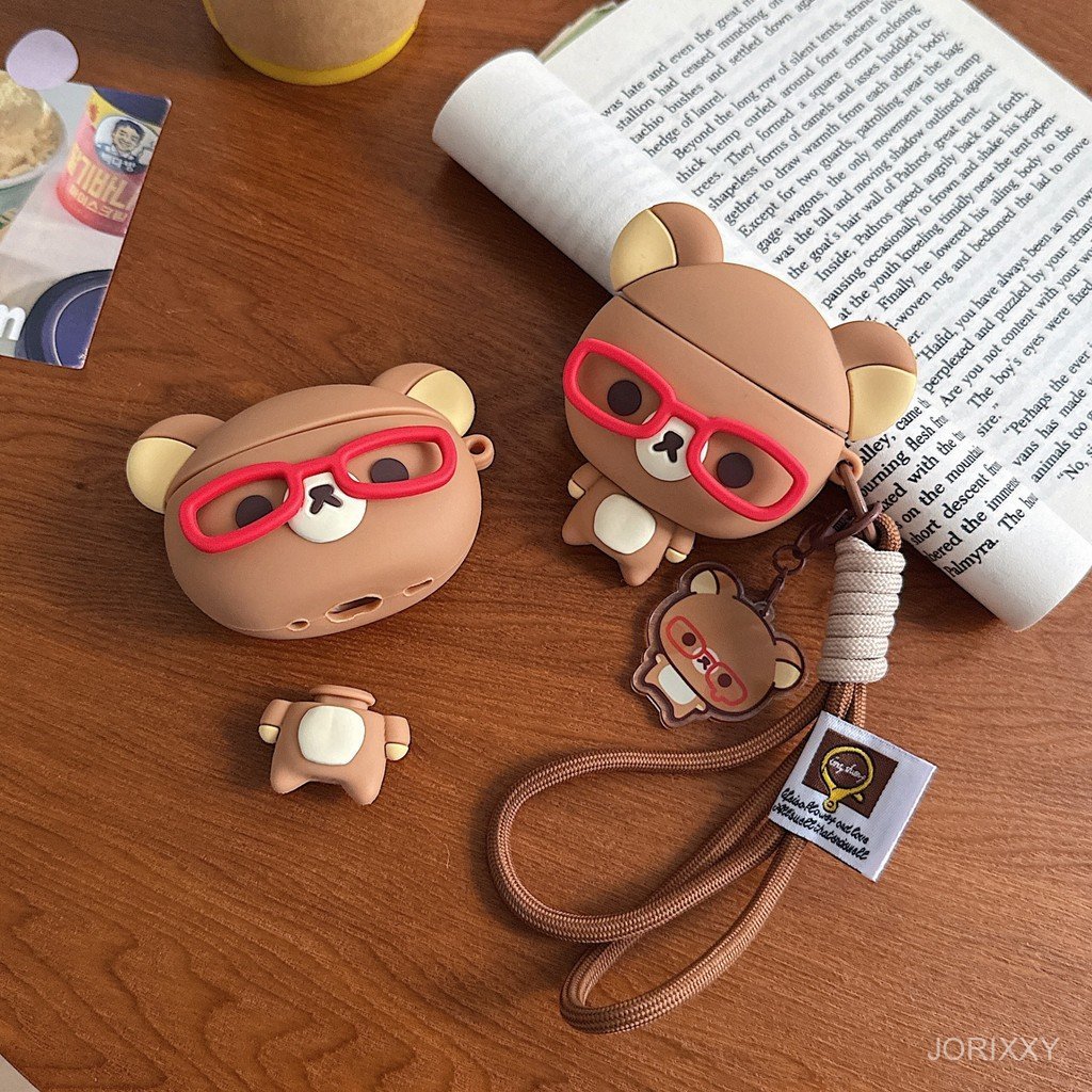 แว่นตา Rilakkuma เคสหูฟังเหมาะสําหรับ airpod3/aipod4/pro/pro2/pro3 หูฟังบลูทูธเคสป้องกัน