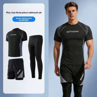 Oversize Men Summer Relaxed Fit Fast-Drying Plus Size Casual Swim Top & Shorts Set