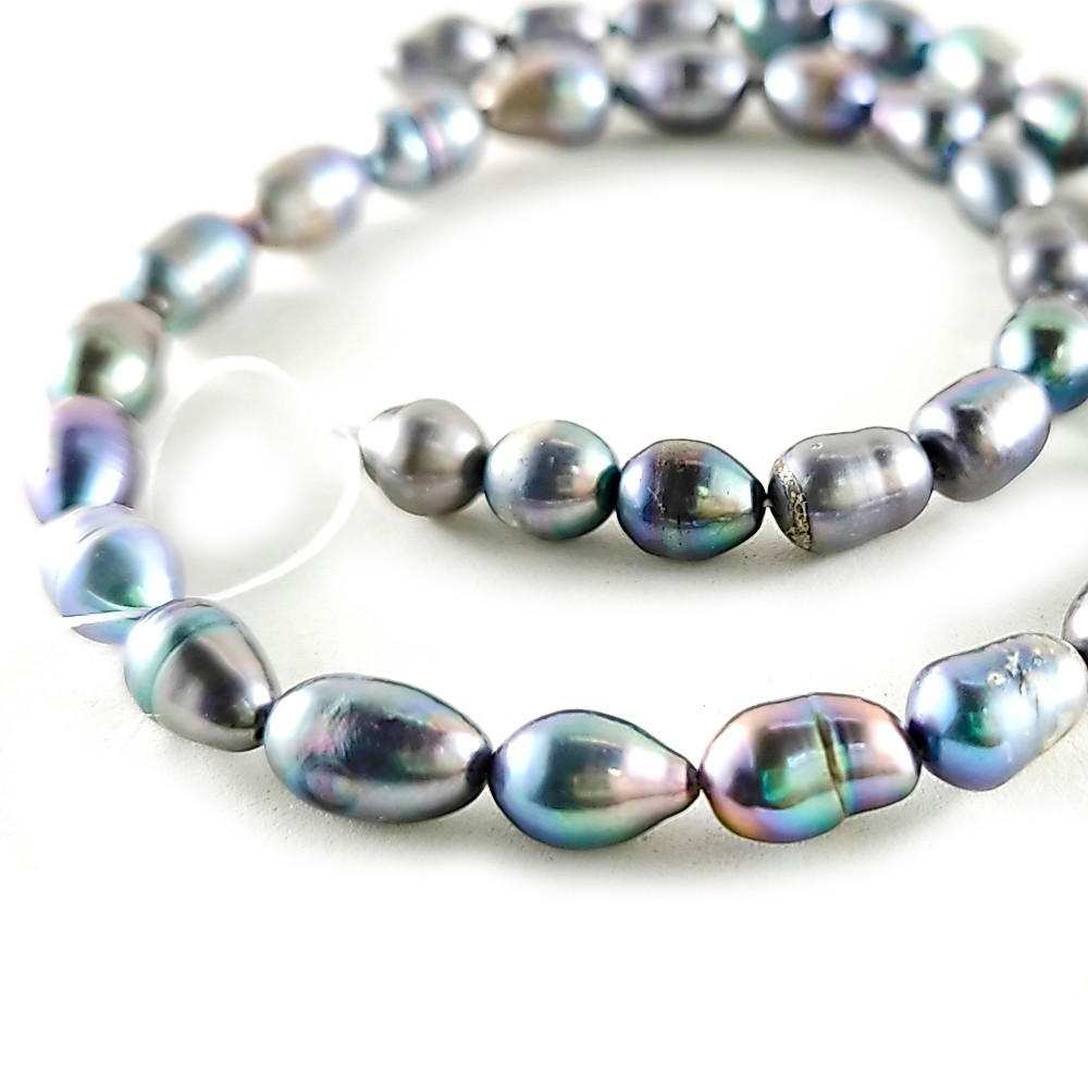 ลูกปัดมุกแท้ลักษณะรูปทรงไข่สีเทา Oval Gray Pearl ขนาด 8x12 mm - (LZ-0747)