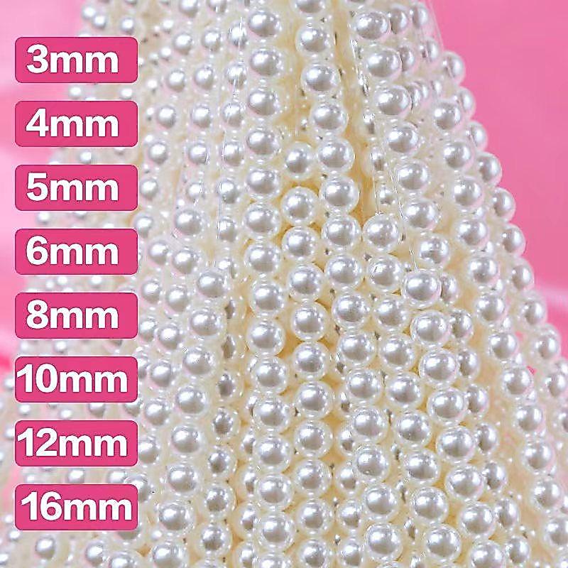 ลูกปัดมุก  สีขาวครีม ขนาด 3mm 4mm 5mm 6mm 8mm 10mm 12mm 14mm 16mm  สำหรับงาน DIY งานประดิษฐ์ ต่างๆ