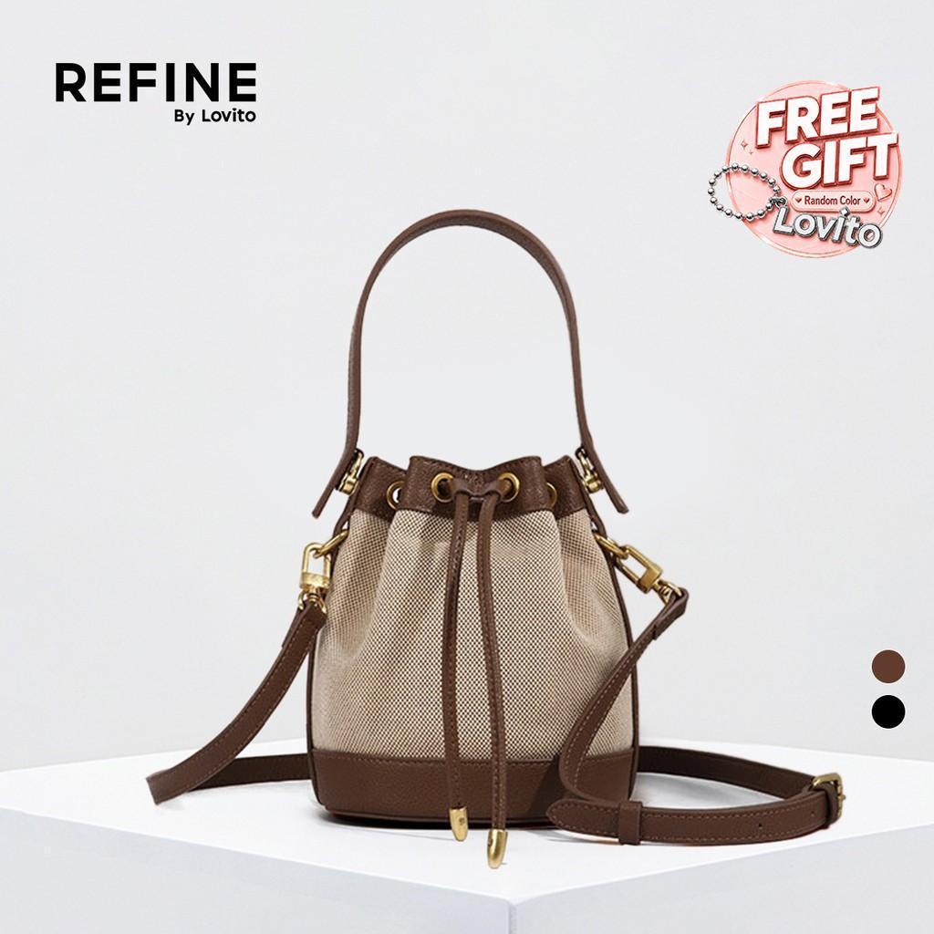 (Refine by Lovito) โบโฮ กระเป๋าถังธรรมดาแบบลําลองกระเป๋าประกบผ้าสําหรับผู้หญิง LFAR9087