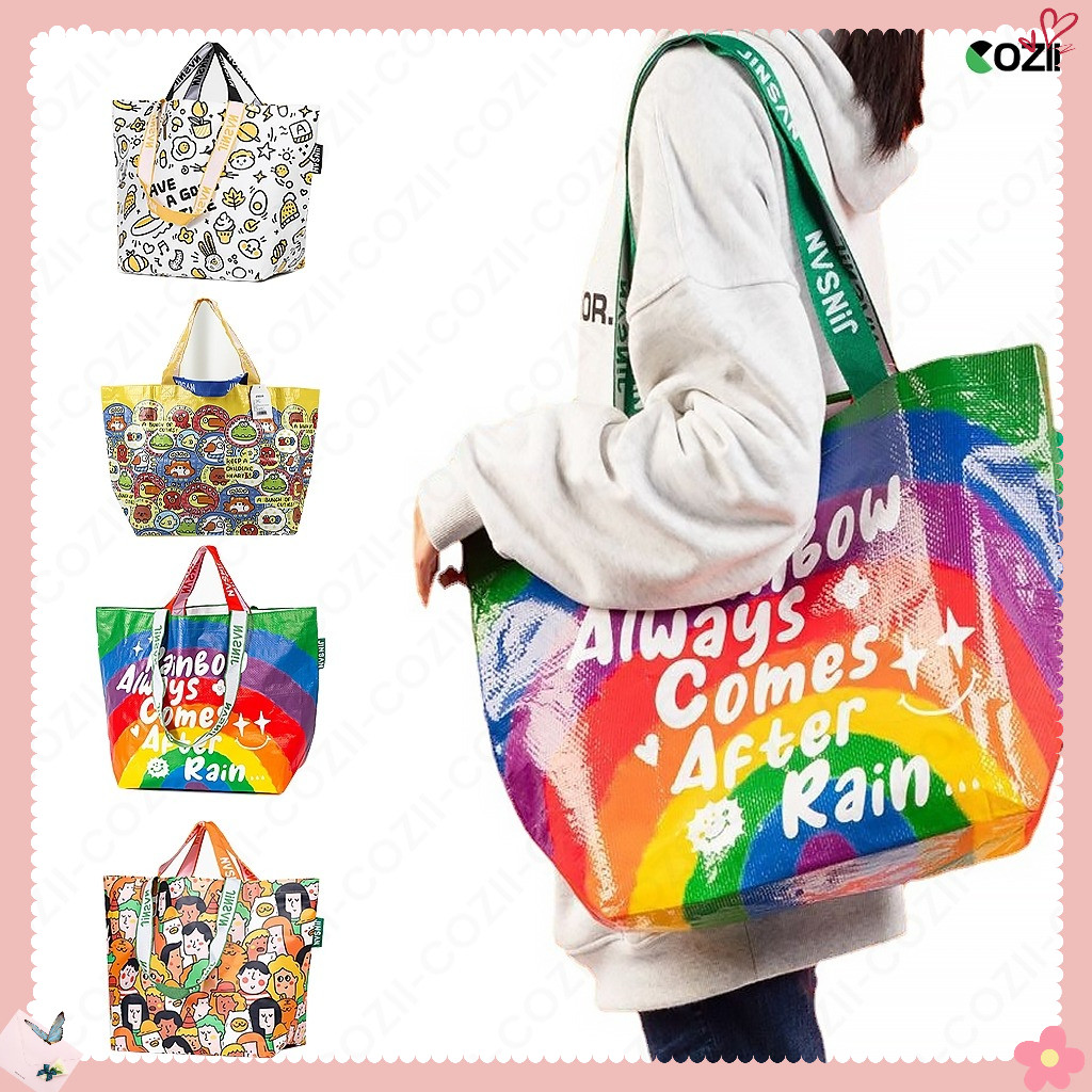 AuraLife กระเป๋ากระสอบ กันน้ำ shopping bag กระเป๋าผ้ากระสอบ แนวอิเกีย ikea กระเป๋าช้อปปิ้งกันน้ำ ถุงใบใหญ่ ใบเล็ก