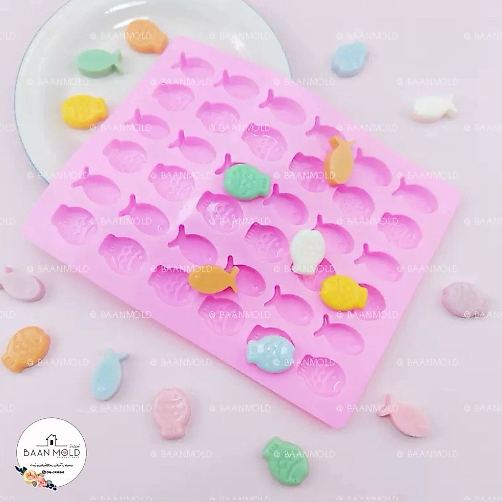 (พร้อมส่ง) แม่พิมพ์ซิลิโคน พิมพ์เยลลี่ ช็อคโกแลต วุ้น ขนม แม่พิมพ์ปลาไทยากิจิ๋ว 36 ช่อง