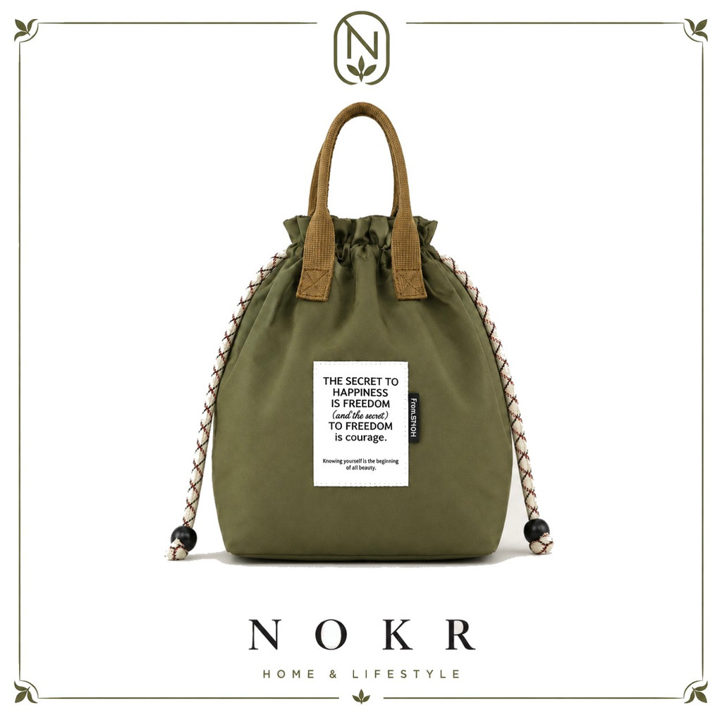 NOKR  กระเป๋าเบนโตะสไตล์ญี่ปุ่นกระเป๋าอาหารกลางวันหุ้มฉนวนแบบพกพาพร้อมเชือกรูดปิดสําหรับทํางานและปิกนิก