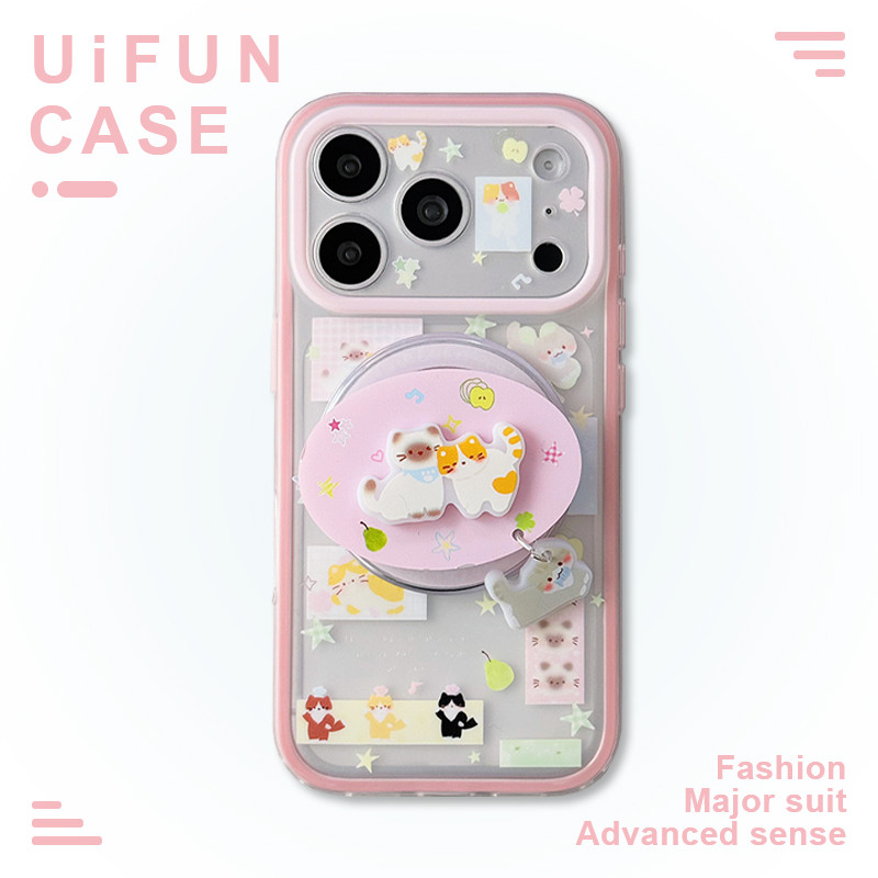 น่ารัก Playfuf Cat Star Block Lattice จี้แม่เหล็กเคสโทรศัพท์สําหรับ iPhone 17 16 15 Pro Max โปร่งแสงกันกระแทก Anti-fall Soft TPU ฝาหลัง Shell