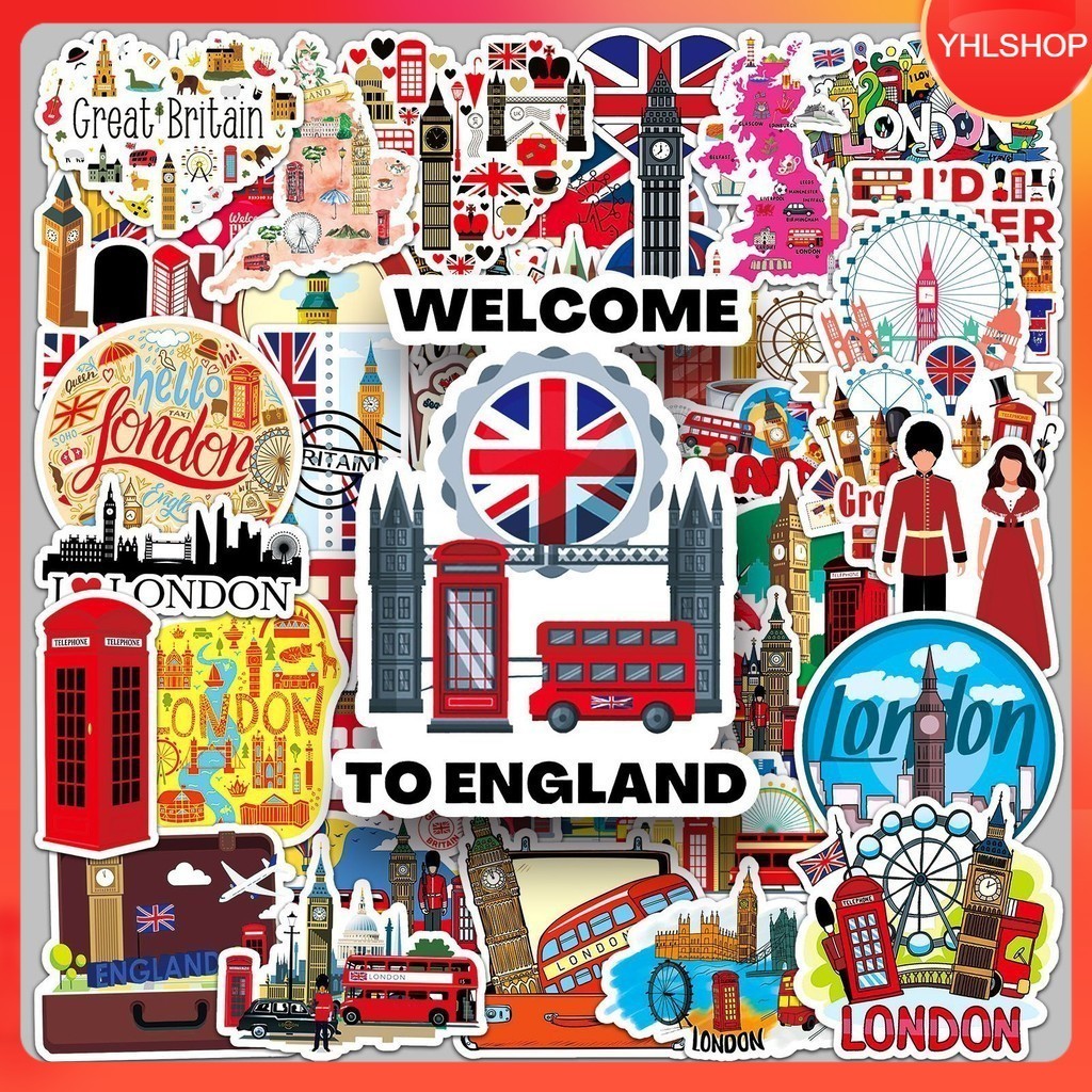 🍁ส่งจากไทย🍁 50ชิ้น สติกเกอร์ สถานที่ท่องเที่ยวอังกฤษ UK Landmark England Sticker กันน้ำ DIY