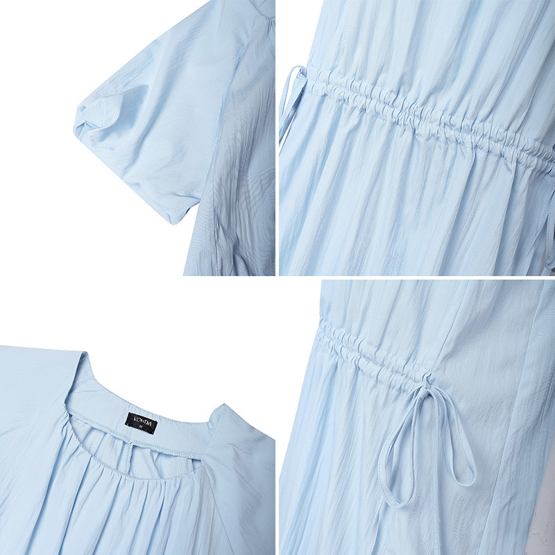 VONDA ชุดเดรสสำหรับผู้หญิง ดีไซน์เกาหลี คอพัฟและสายคล้องเอว สไตล์ girlish สวมใส่ง่าย - รูปที่ 7