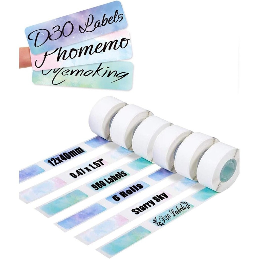 สี D30 Label Maker เทป - Coloful D30 ป้ายกระดาษ 12x40 มม. - Starry Sky0.47x1.57, Memoking Roll ใช้งา