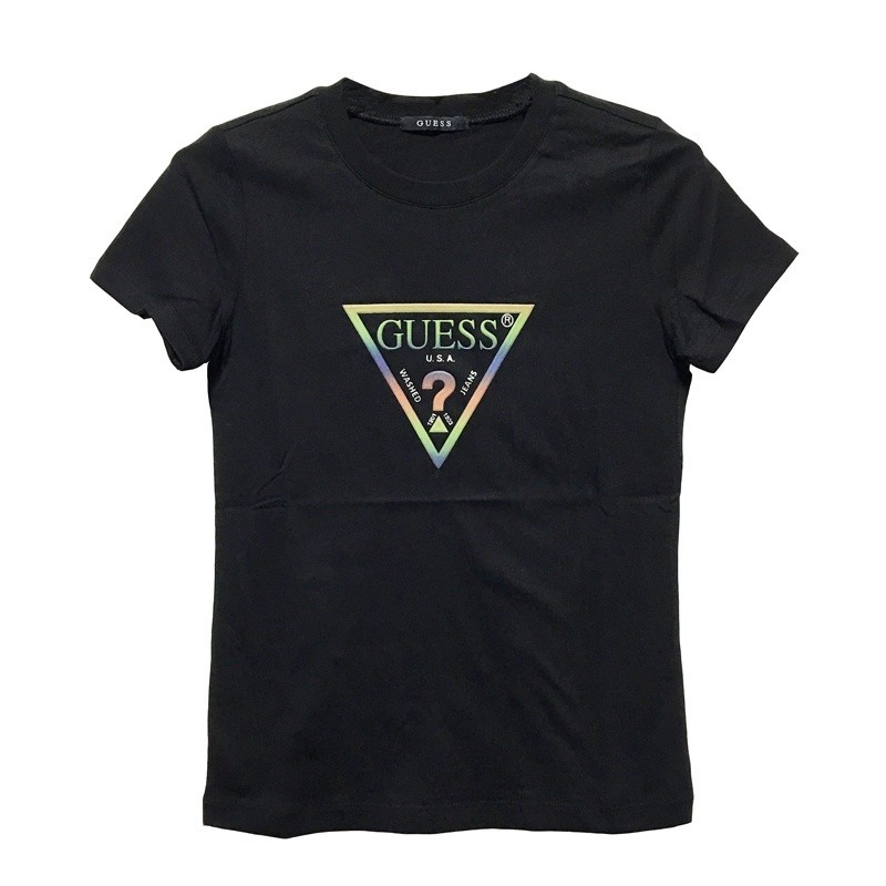 เสื้อยืดแขนสั้นพิมพ์ลาย Guess Reverse ดีไซน์สามเหลี่ยม สวมใส่สบายสำหรับทุกเพศ