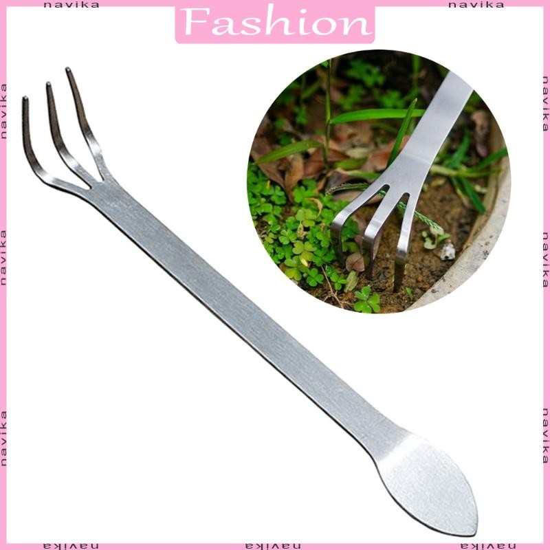NAV 1 2 ชิ้นมัลติฟังก์ชั่สแตนเลสบอนไซคราด 3 Prong Root Rakes สําหรับดินคลายและปลูกสวน T