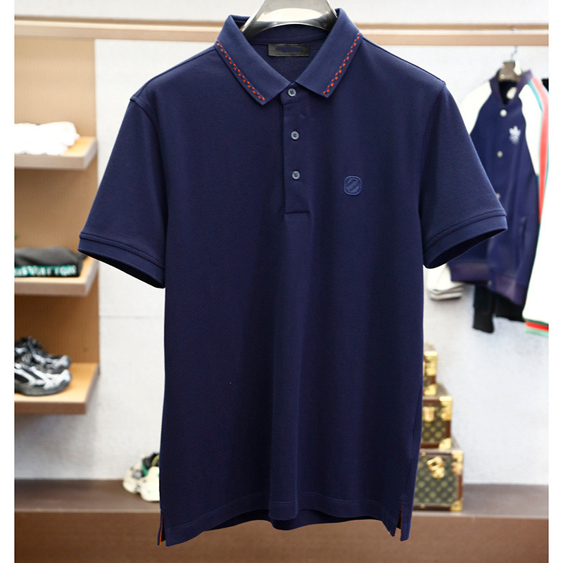 KM0M Zegna 2025Summer new men's business tops POLO Short Sleeve Casual Versatile Turn-Down Collar Em