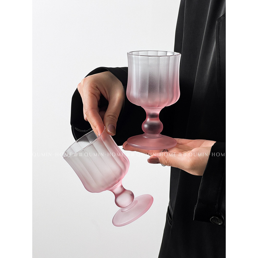 แก้ว fellow แก้ว amazon ถ้วยแก้วจีบสีชมพูไล่ระดับสีแบบด้านสำหรับผู้หญิง