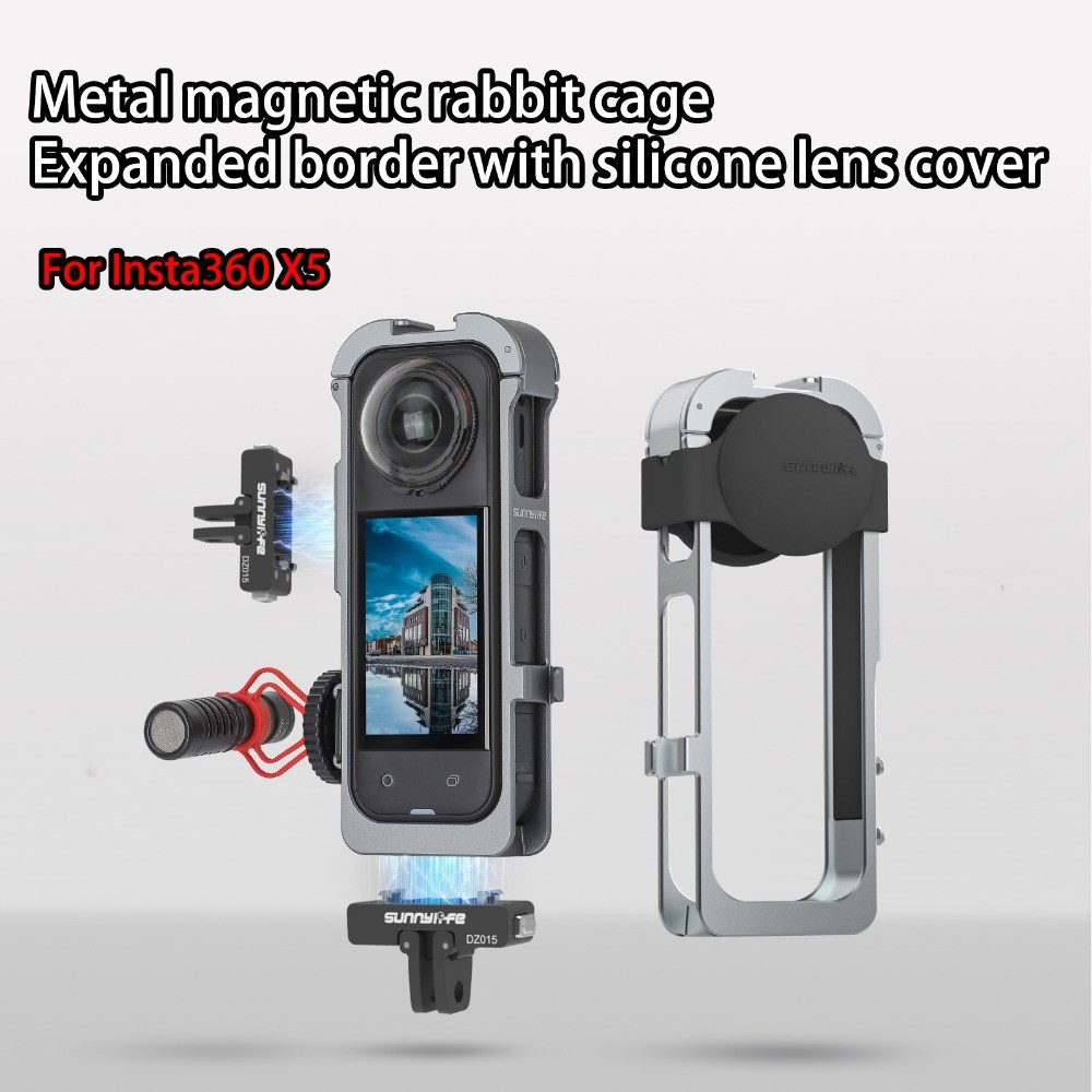 สําหรับ อินสตาแกรม360 X5 โลหะแม่เหล็กกระต่ายกรงขยายกรอบเย็นบู๊ทส์ซิลิโคนฝาครอบเลนส์ป้องกันกรณีพาโนรามากีฬากล้องอุปกรณ์เสริม