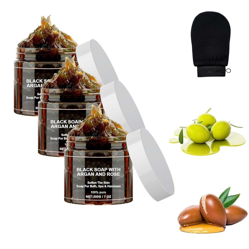 Zawina Morocco Black Beldi Soap, สบู่สีดําพร้อมอาร์แกนและกุหลาบ, Zawina Morocco Body Scrub, สบู่ดําโ