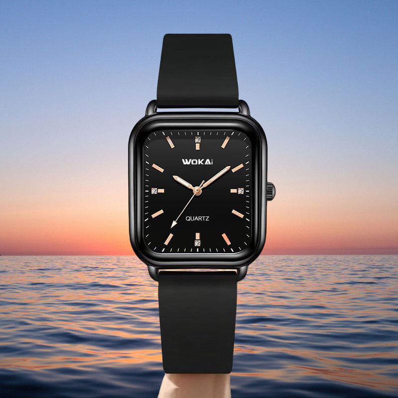 Wokai Square Watch 2025 สายสีดําการเคลื่อนไหวอัตโนมัติ Unisex Universal แฟชั่นนาฬิกาควอตซ์ Wokai นาฬ