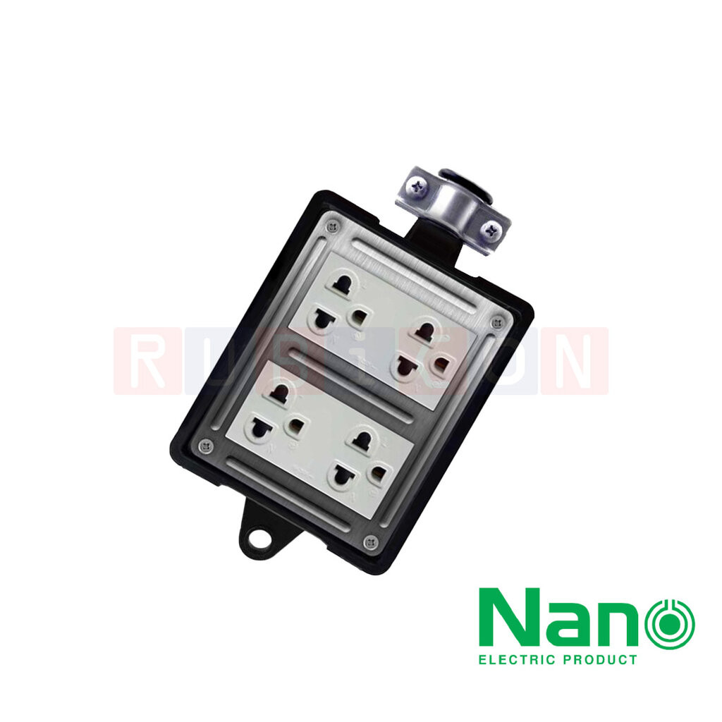 RBNS4-NM บล็อคยางพร้อมเต้ารับกราวด์คู่ 4 ช่อง และแผ่นเพลท ไม่มีเมนสวิตช์และสายไฟ Nano