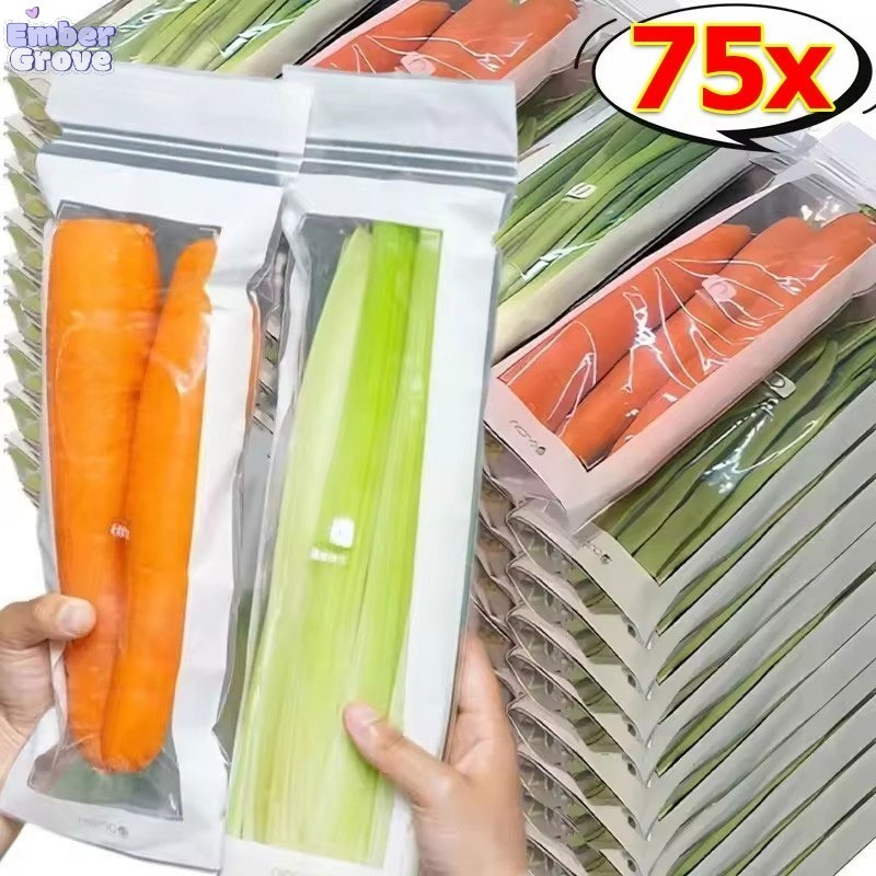 15-75 ชิ้น ถุงเก็บอาหารสดในตู้เย็นแบบหนาปิดผนึก / ถุงเก็บผักผลไม้แบบแถบยาวใสสำหรับห้องครัว