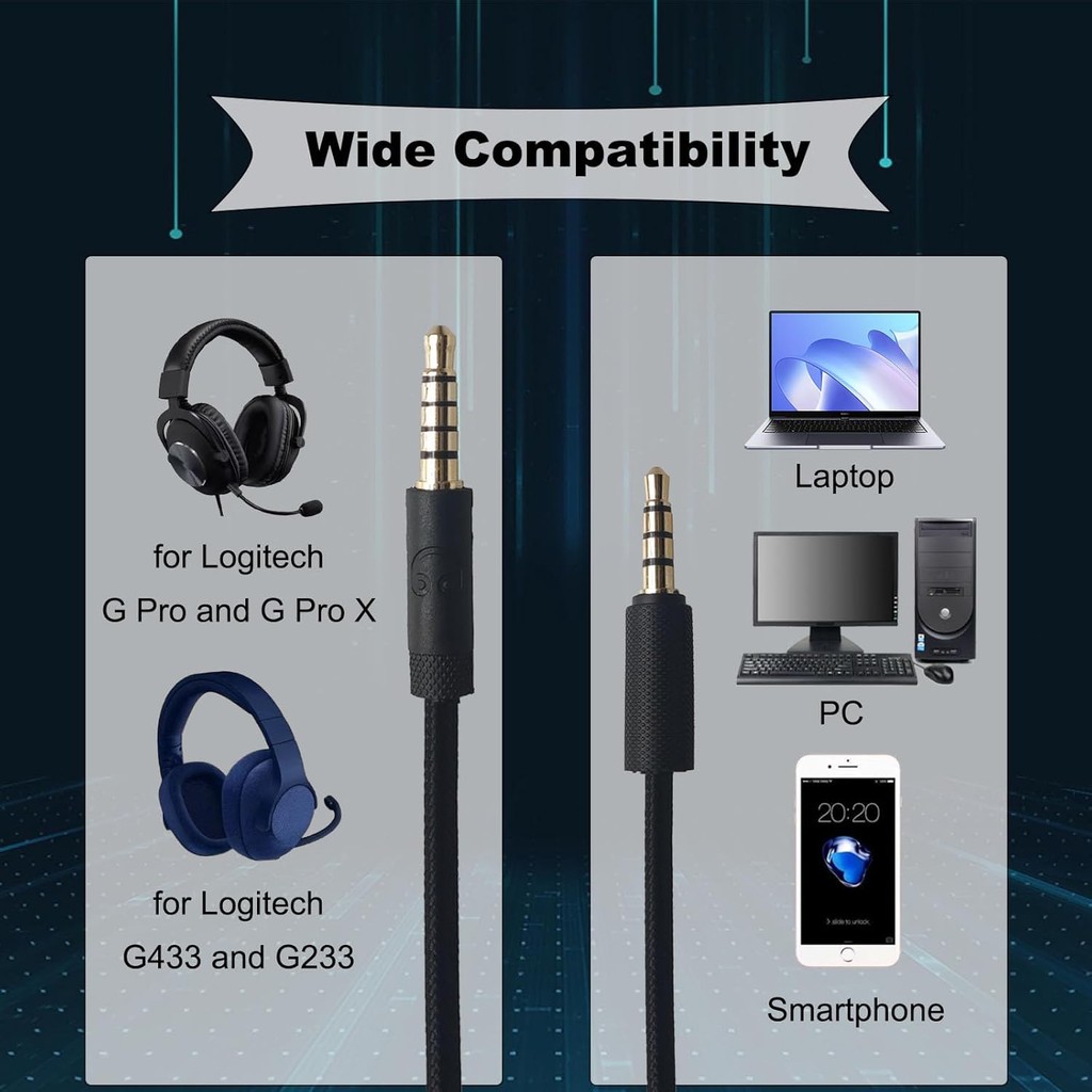 เปลี่ยนสายสัญญาณเสียงสําหรับ G433 ชุดหูฟังใช้งานร่วมกับ Logitech G233 G Pro G Prox หูฟังสําหรับเล่นเ