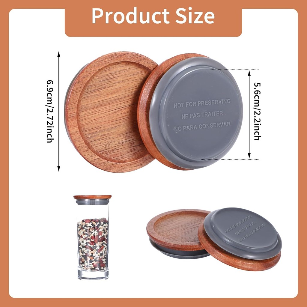 6 ชิ้นฝาไม้สําหรับ Mason Jars, ฝาขวดปกติปากสําหรับ Ball Reusable ไหสําหรับ Mason Jars Canning ไหสําห