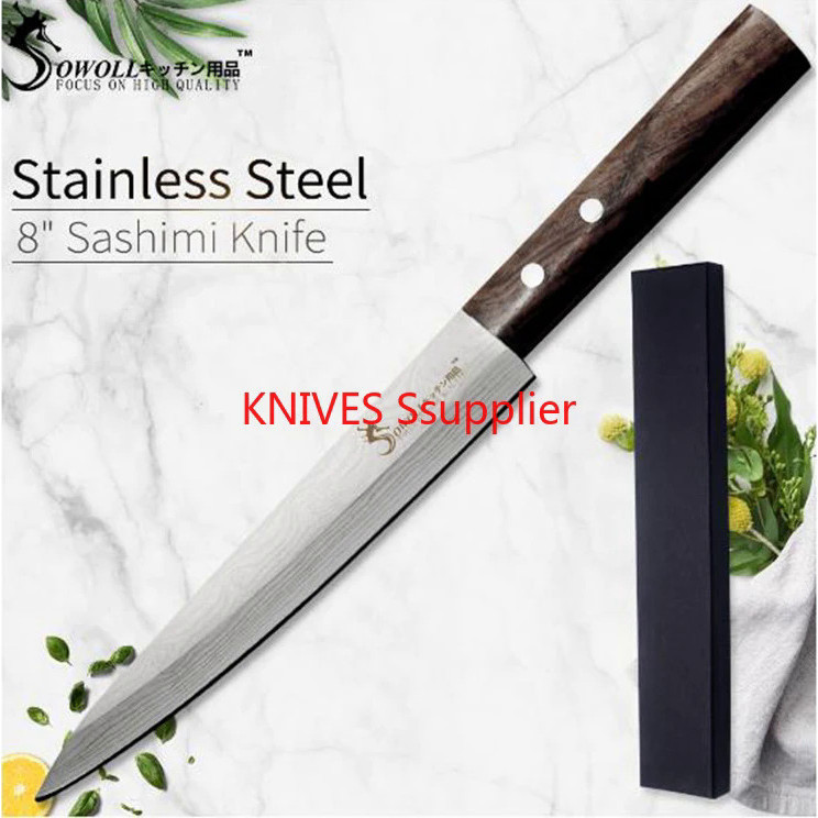 Sushi Sashimi Knife - 8 Inch Stainless Steel Laser Damascus Pattern Kitchen Chef Knife Japanese Salm