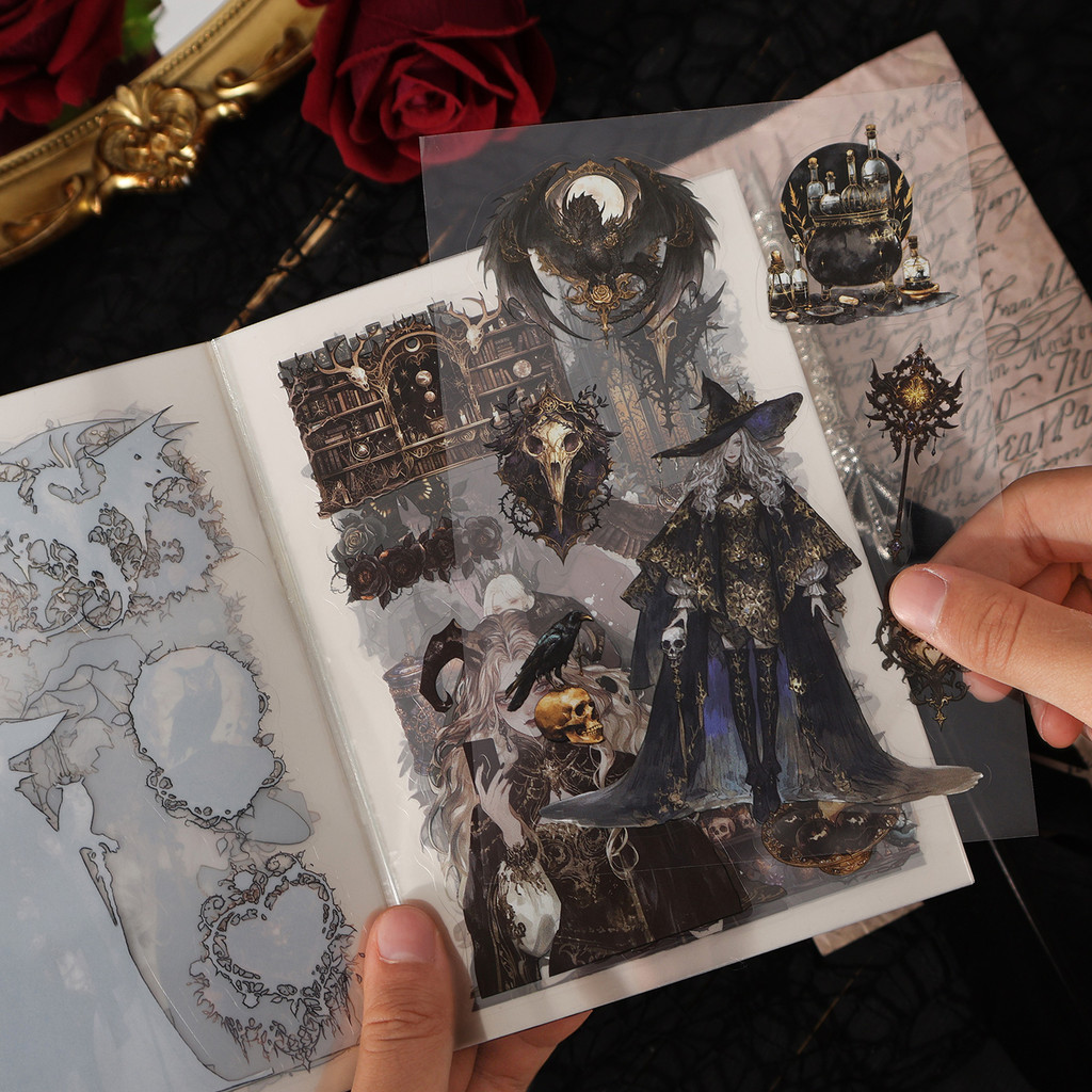 นาย กระดาษ 20 ชิ้น/ถุงสติกเกอร์ PET กระเป๋าหนังสือ vintage gothic dark สไตล์ rose manor witchcraft รูปแบบมือหนังสือสติกเกอร์ฉากหนังสือ DIY การ์ดอวยพรกล่องเก็บ notepad ตกแต่ง