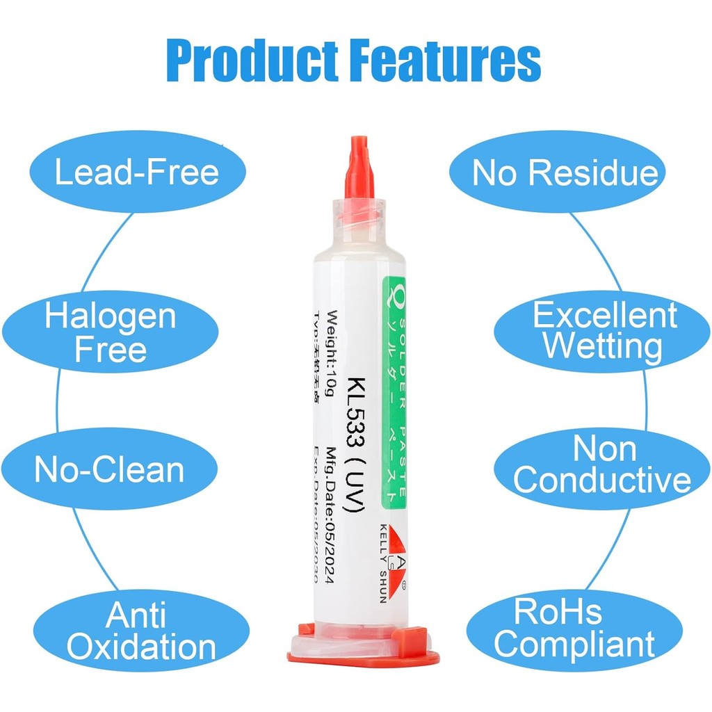 KL-533 No Clean Soldering Flux & Solder Wick,Soldering Flux For Electronics Soldering 10ML/ขวด (2 PA