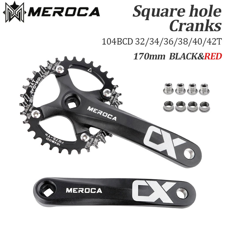 MEROCA Square Taper Crankset Monoplate สําหรับ Mtb Cranks 104 Bcd 32/34/36/38/40/42T แท่งเชื่อมต่อจักรยานเสือภูเขา Crank แขน 170 มม.