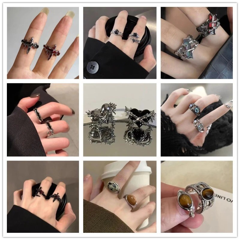 Gothic Punk Moonstone Ring สไตล์Rock วินเทจอัปลักษณ์สำหรับผู้หญิง