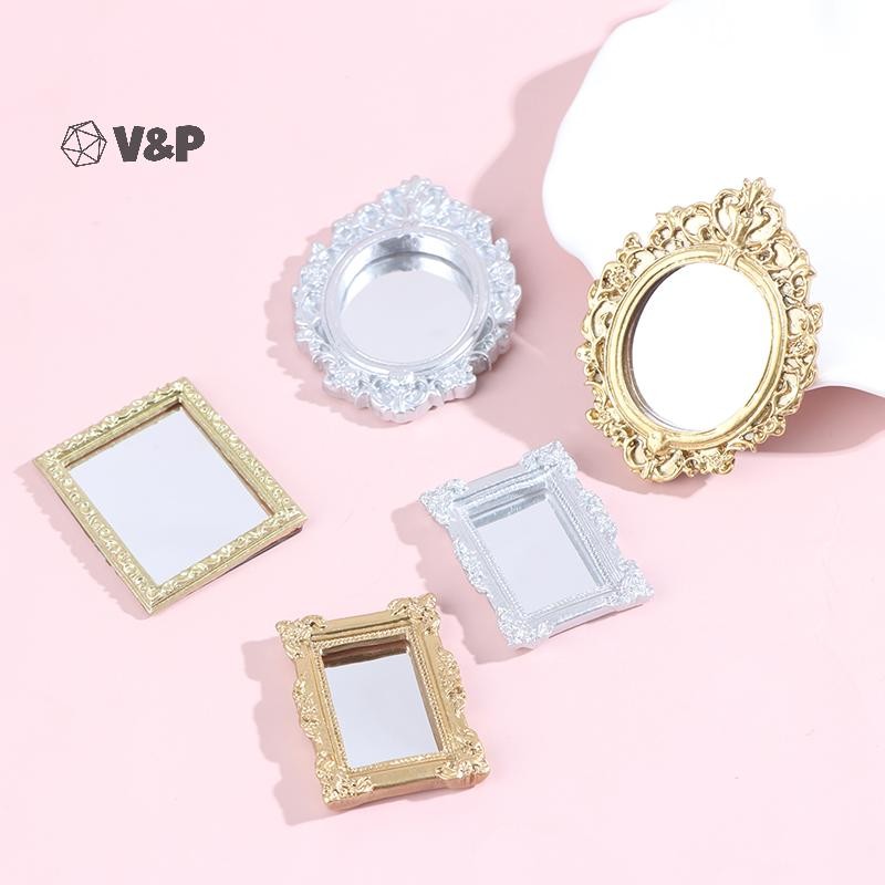 V&P 1/12 Dollhouse Frame Accessories เฟอร์นิเจอร์ Miniature Mirror Wall Room Mirror ใหม่