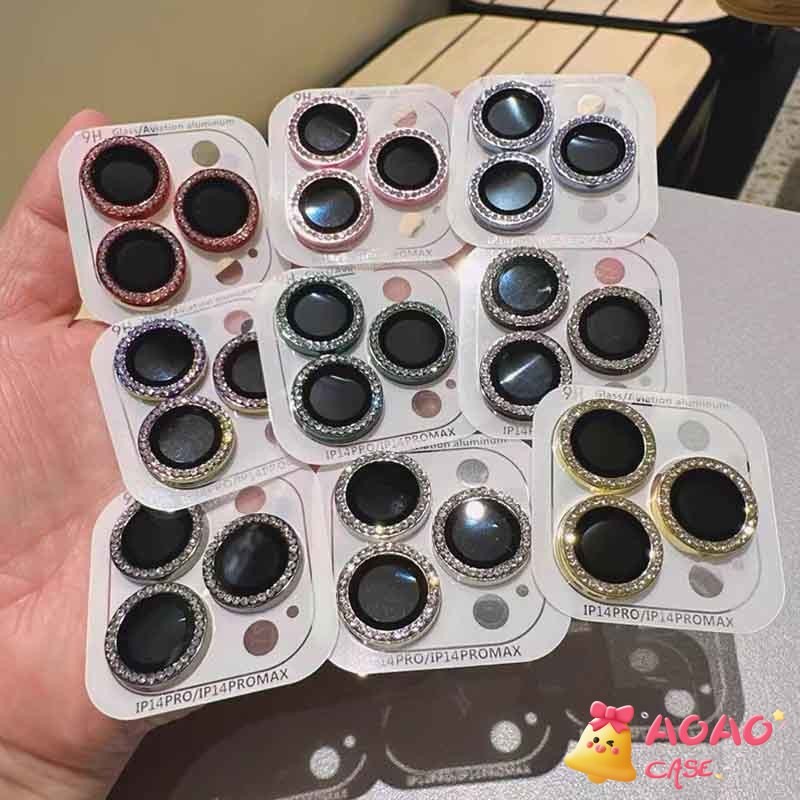 เลนส์แก้ว IPhone 11 13 12 16 14 15 PRO MAX 14 16 15 Plus 16 11 13 15 12 Pro 12Mini เพชรสีสันสดใสรวมฟิล์มเลนส์สแตรช