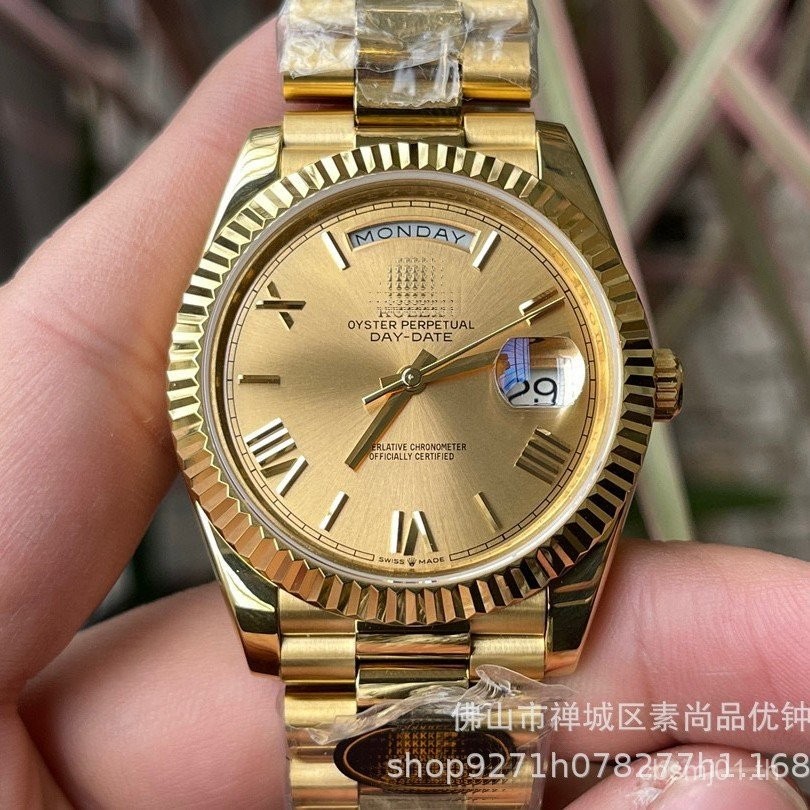 ทางเลือกสัปดาห์ Dual Calendar Diary Roman Scale Yellow Rock Candy Watch Mens Mechanical Watch ผู้ผลิ