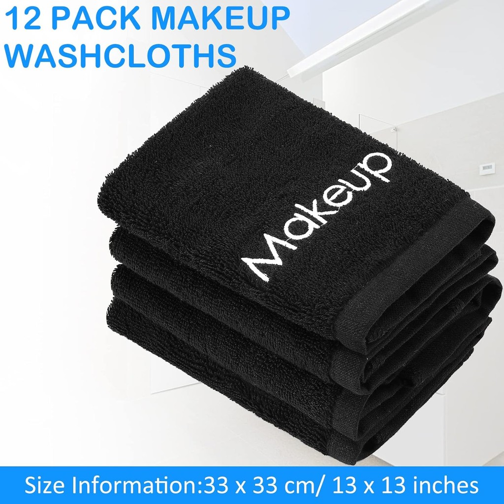 Panelee 13 นิ้วแต่งหน้า Washcloths สีดําแต่งหน้าผ้าขนหนูผ้าฝ้ายล้างหน้าจํานวนมาก Facial Remover ทําค