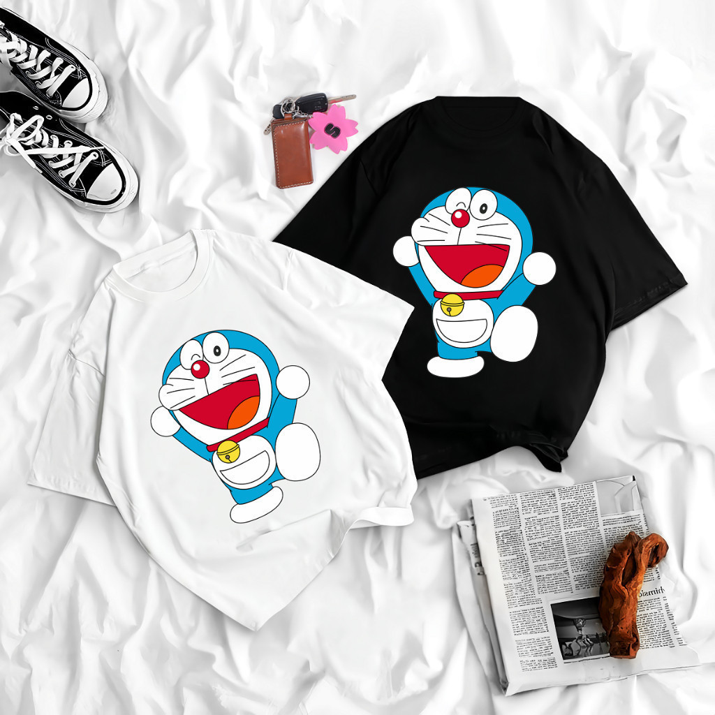 เสื้อยืดโดราเอมอน ผ้าฝ้ายคุณภาพดี สไตล์อะนิเมะสำหรับทั้งหญิงและชาย (ไซส์ S-5XL)